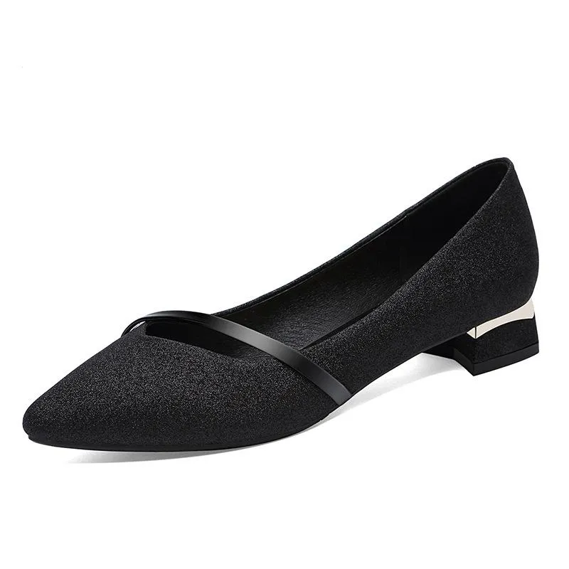 Women's low block heel pointed toe pumps elegant shallow heels